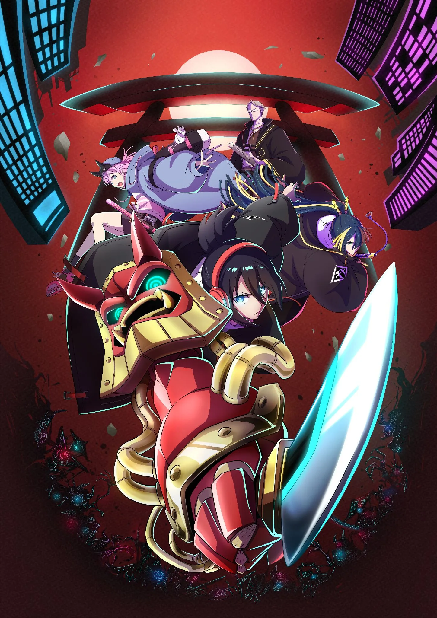 Visuel officiel de Mecha Samurai : personnages en tenue de samouraï entourés d’un yokai mécanique